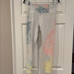 CALIA -Women’s White Tie-Dye Active Leggings with Pastel Accents